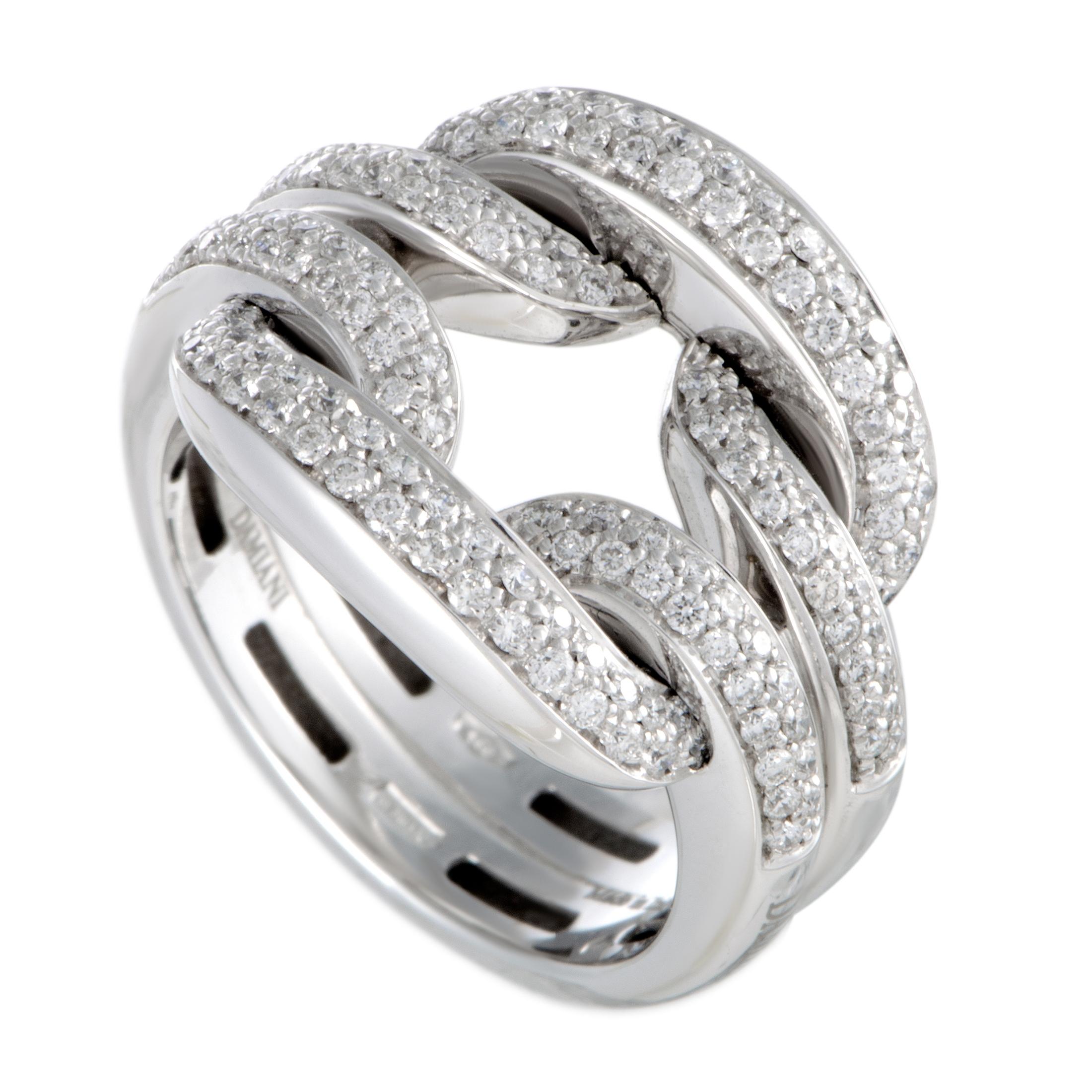 Damiani D.Lace 18 Karat White Gold Full Diamond Pave Cushion Ring In New Condition In Southampton, PA