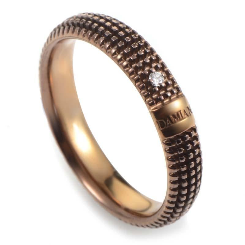 Damiani Metropolitan 18 Karat Gold/Brown Rhodium 1 Diamond Textured Band Ring In New Condition In Southampton, PA