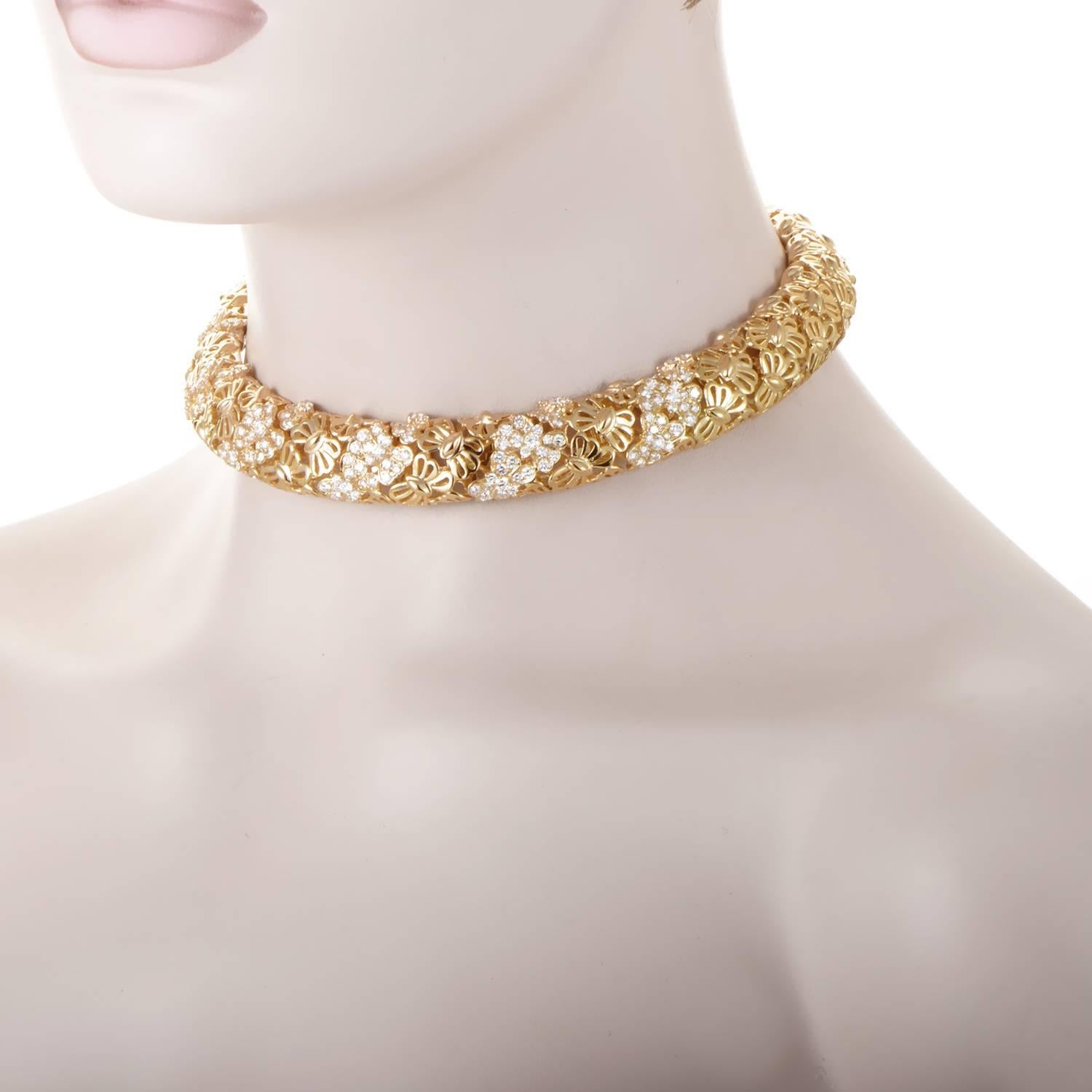 Tiffany & Co. Yellow Gold and Diamond Floral Collar Necklace In Excellent Condition In Southampton, PA