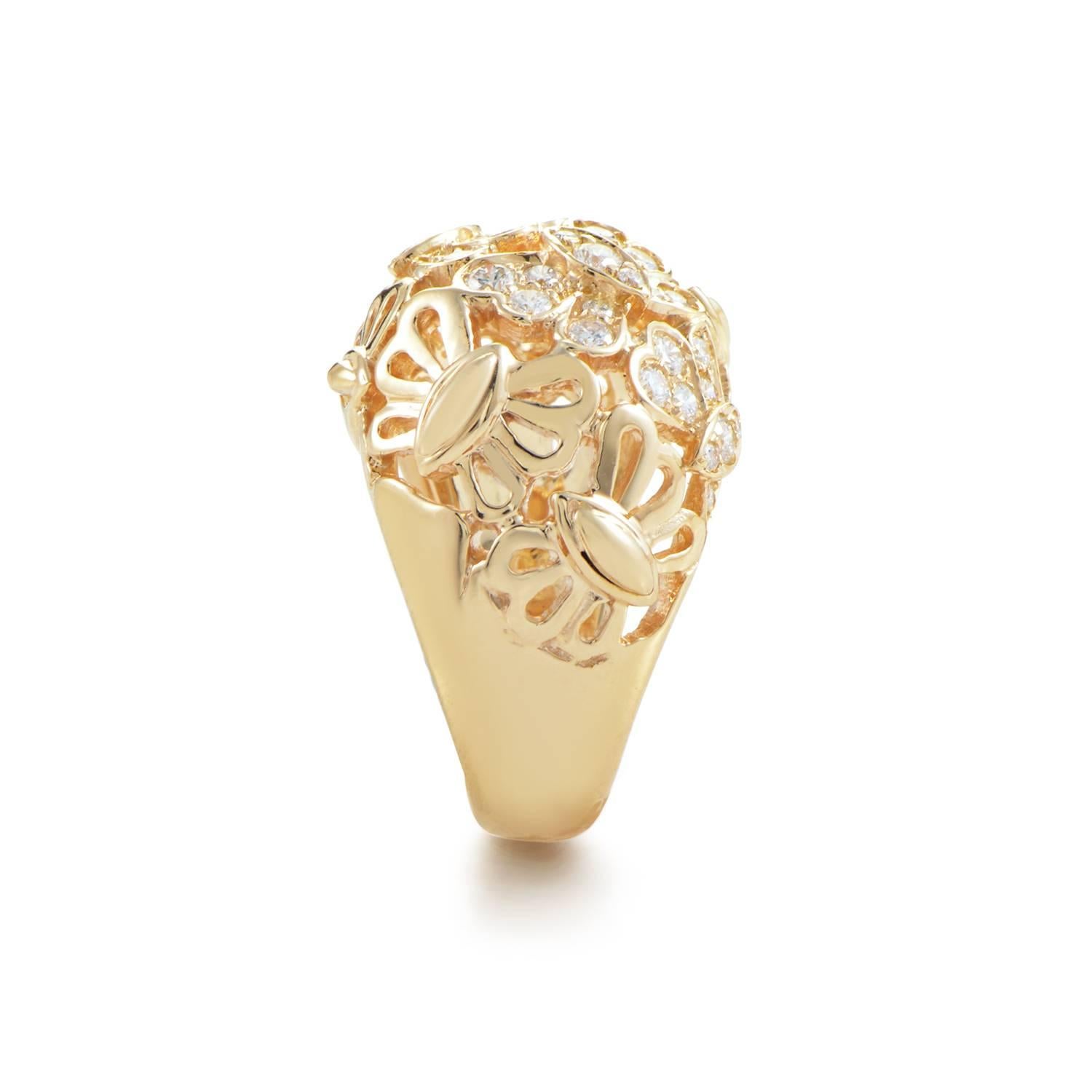 Take your style to the next level with this glamorous Tiffany & Co. cocktail ring! The ring boasts an intricate design forged from 18K yellow gold and set with white diamonds. This radiant ring can be bought individually or as part of a set. Please