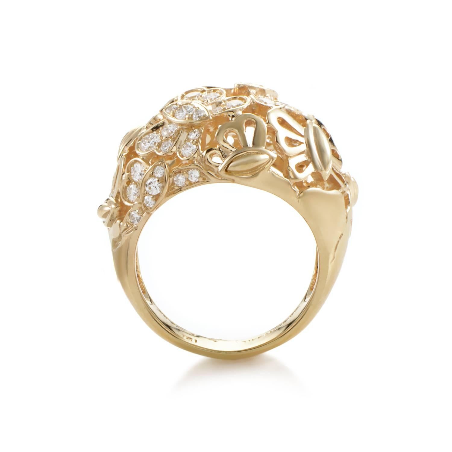 Tiffany & Co. Yellow Gold and Diamond Floral Cocktail Ring In Excellent Condition In Southampton, PA