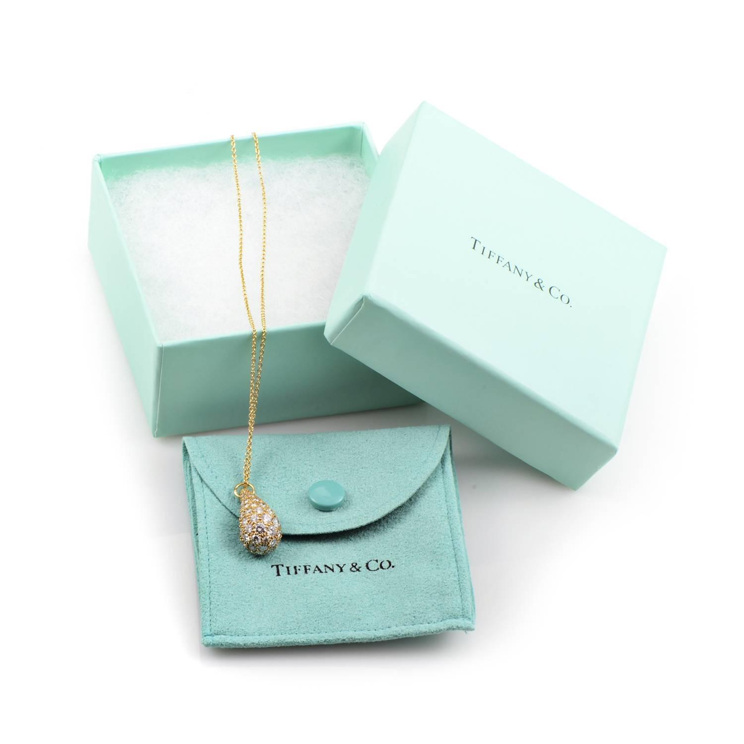 Tiffany and Co. Elsa Peretti diamond pave Gold Teardrop Pendant ...