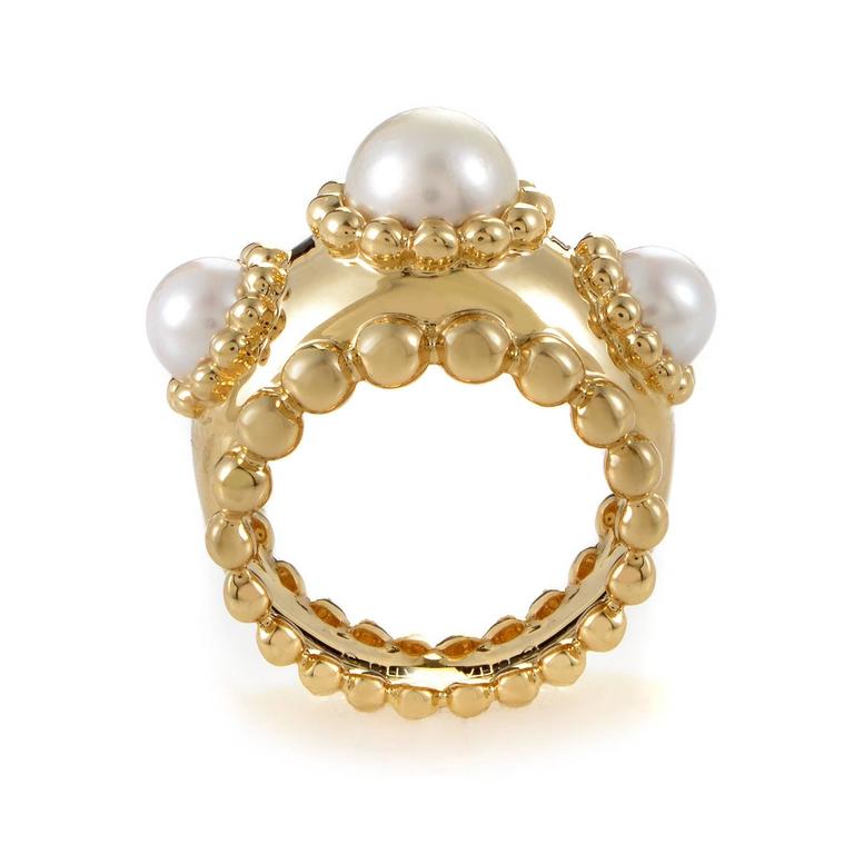 Chanel Yellow Gold Pearl Band Ring at 1stDibs