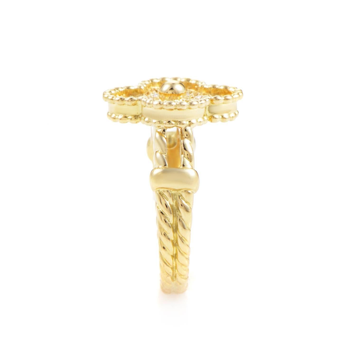 Van Cleef & Arpels Vintage Alhambra Yellow Gold Diamond Ring In Excellent Condition In Southampton, PA