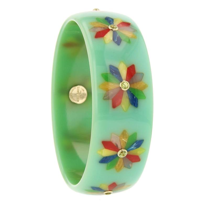 Pink and Yellow Bakelite Peridot Bangle
