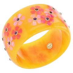 Mark Davis Bakelite Amethyst Rhodolite Garnet Yellow Gold Bangle