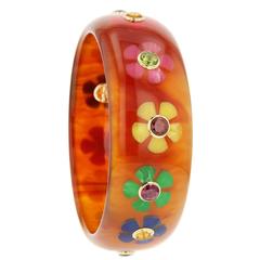 Mark Davis Bakelite Cirine Garnet Peridot Yellow Gold Bangle