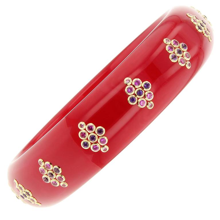 Multiple Gemstone Pink Bakelite Bangle main image 1