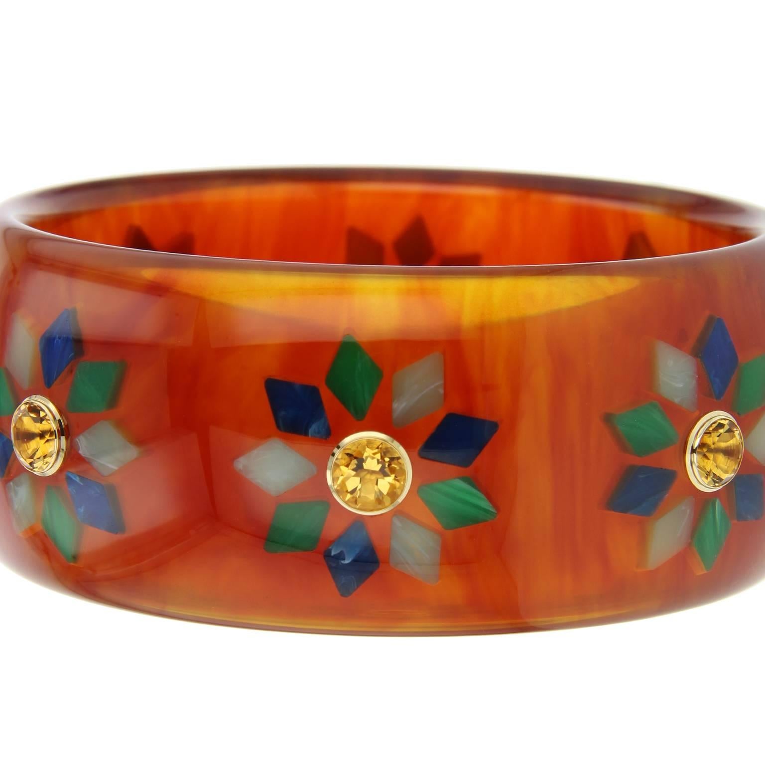 Contemporary Mark Davis Bakelite Citrine Yellow Gold Bangle