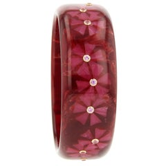 Mark Davis Bakelite Pink Sapphire Yellow Gold Bangle