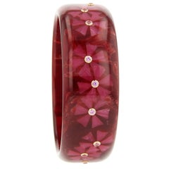 Mark Davis Bakelite Pink Sapphire Yellow Gold Bangle