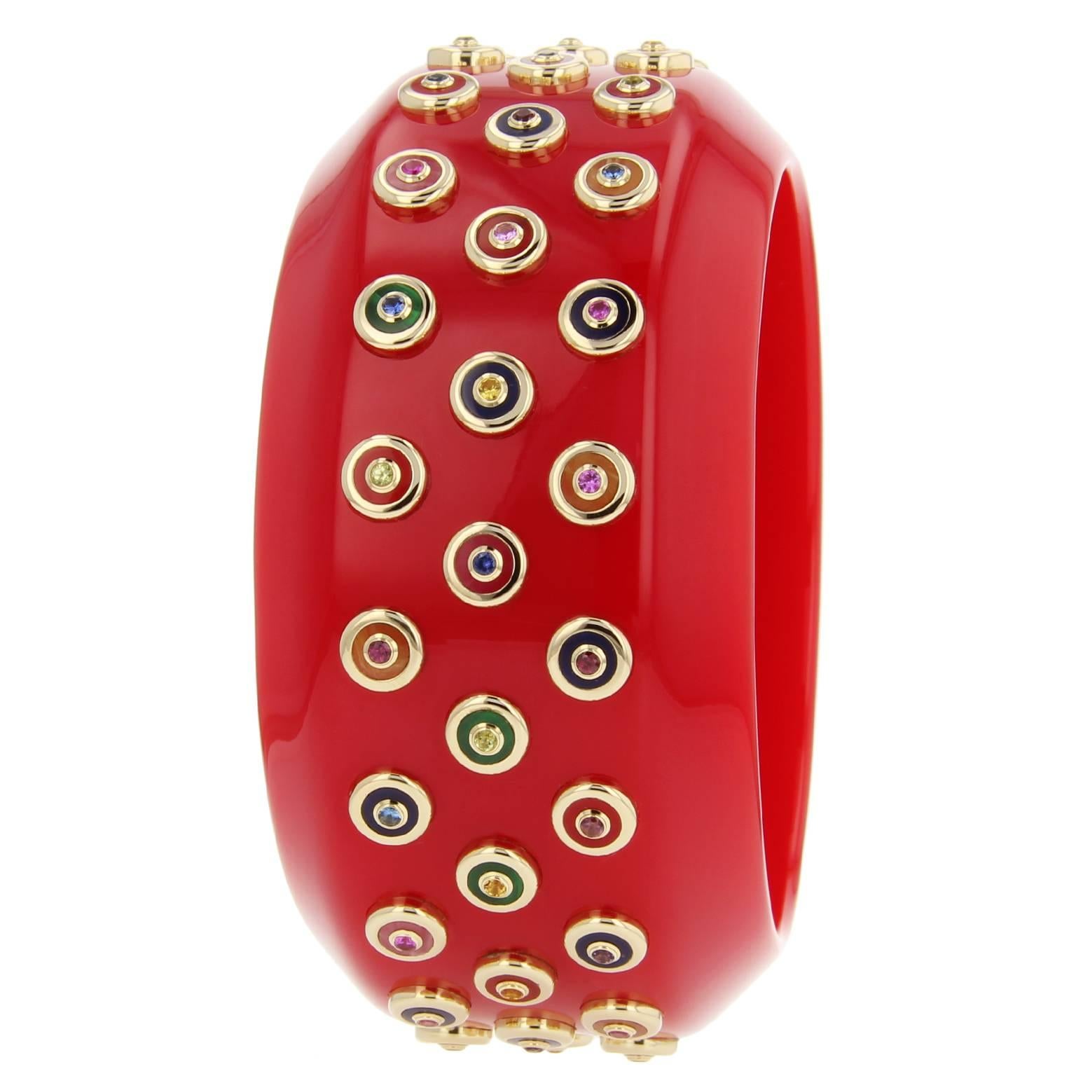 Mark Davis Bakelite Amethyst Citrine Garnet Peridot Sapphire Gold Bangle For Sale