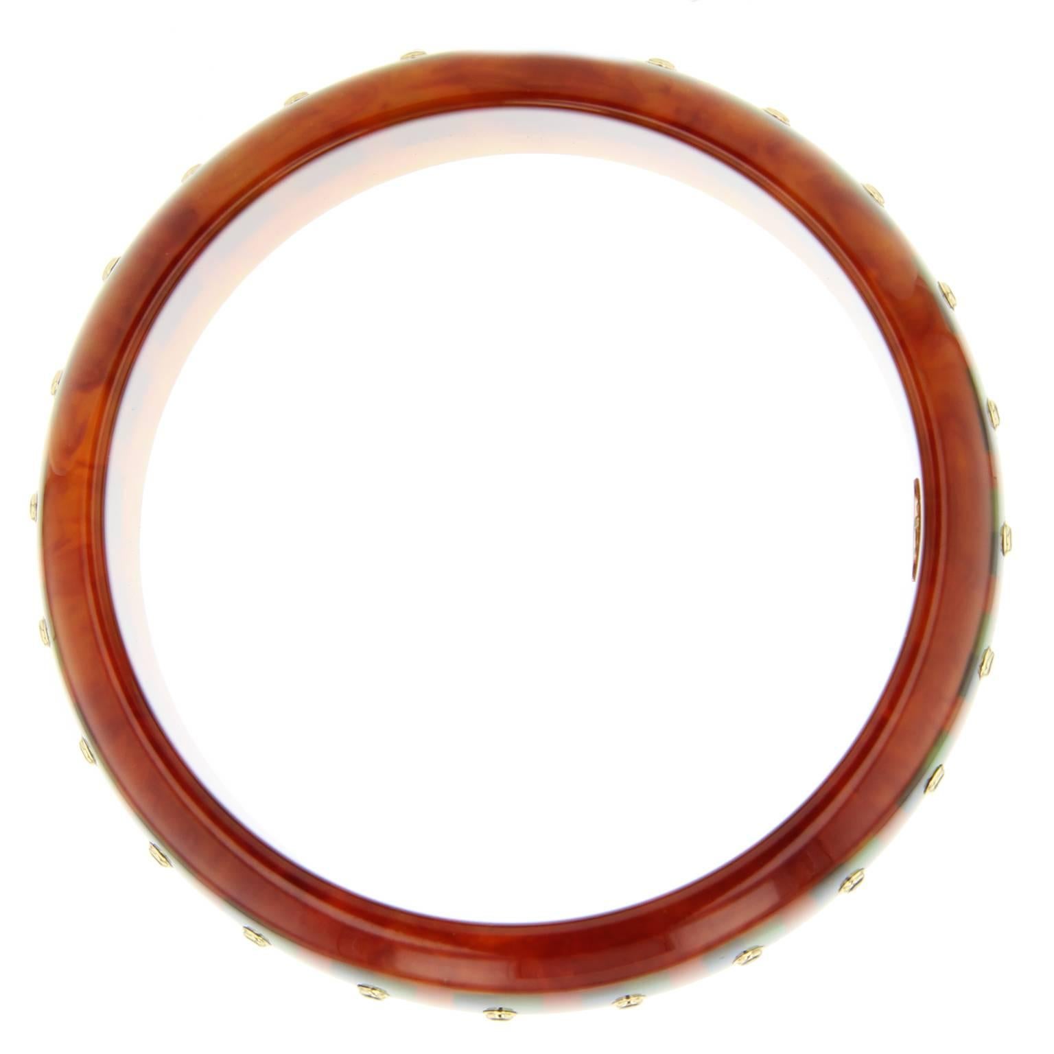 Women's Mark Davis Bakelite Blue Yellow Gold Bangle For Sale