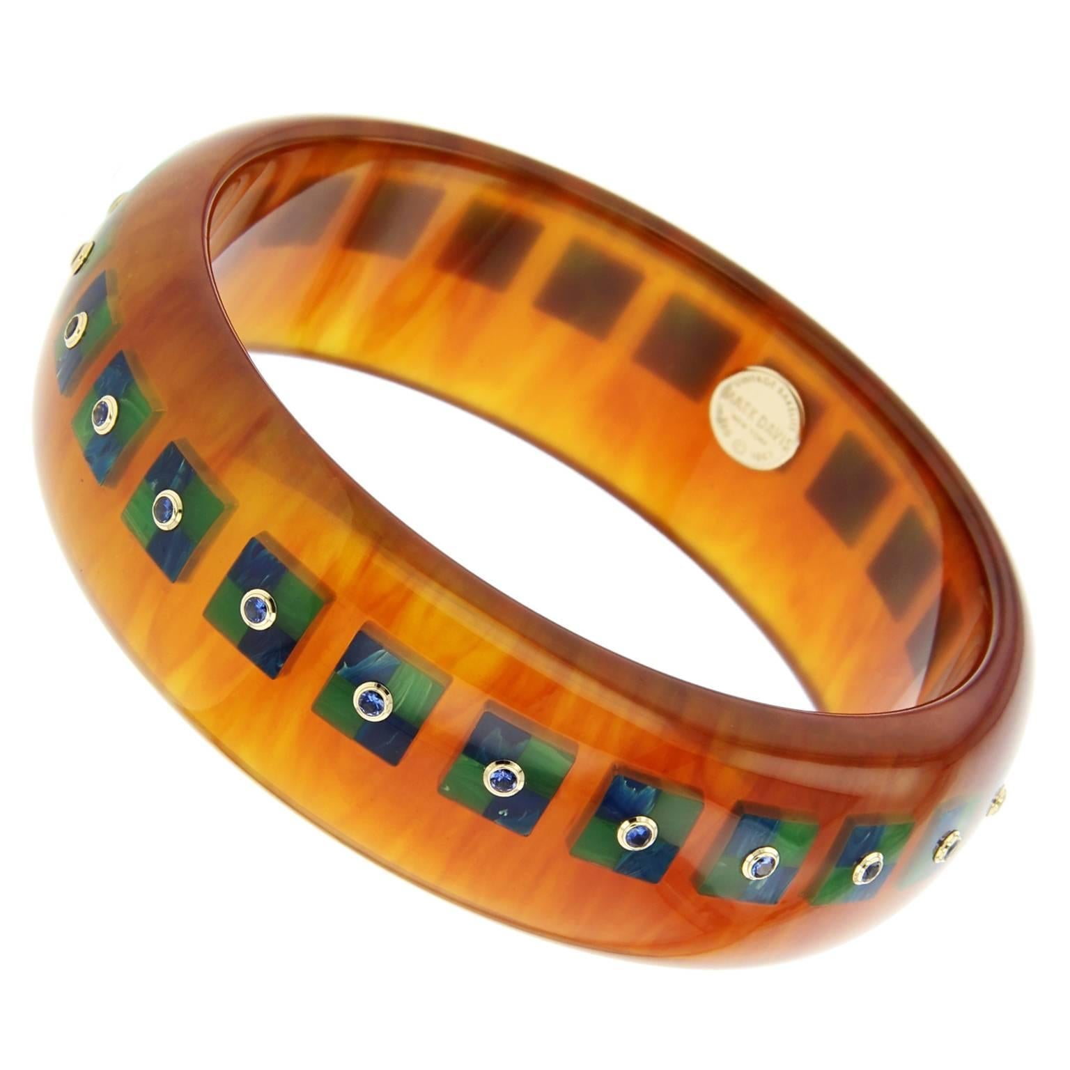 Contemporary Mark Davis Bakelite Blue Yellow Gold Bangle For Sale