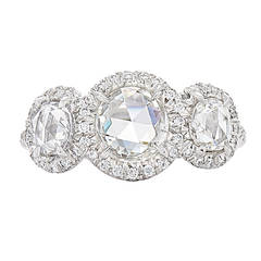 Fred Leighton Three Stone Rose Cut Diamond Ring