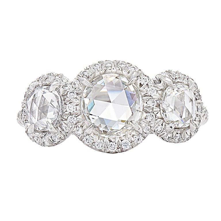 Fred Leighton Three Stone Rose Cut Diamond Ring