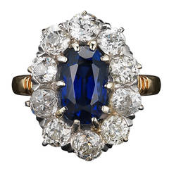 Victorian Oval Sapphire Diamond Gold Platinum Cluster Ring 11