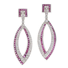 Art Deco Ruby Diamond Platinum Pendant Earrings