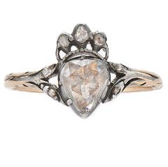 Antique Georgian Rose Cut Diamond Crowned Heart Ring