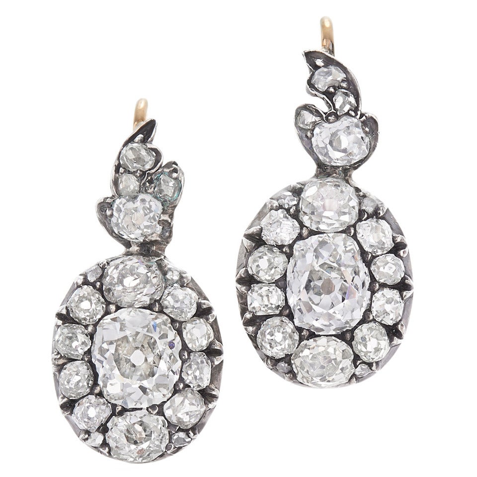 Old Mine Diamond Cluster Drop Earrings by Fred Leighton