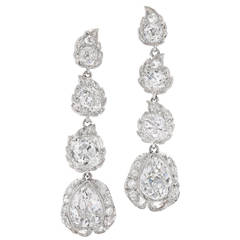 Edwardian Diamond Platinum Stylized Flower Bud Pendant Earrings 8