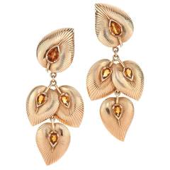 1940s Cartier Yellow Gold and Citrine Leaf Motif Pendant Earrings