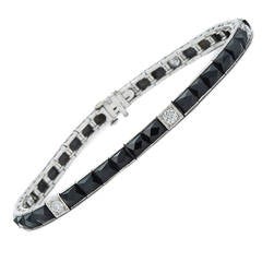 Art Deco Onyx Diamond Platinum Line Bracelet