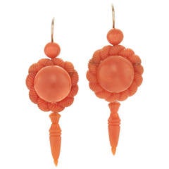 Victorian Carved Coral Pendant Earrings 6