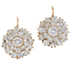 Antique Victorian Old Mine Diamond Cluster Drop Earrings