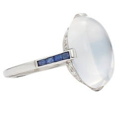 Antique J.E. Caldwell Art Deco Moonstone Sapphire Diamond Platinum Ring