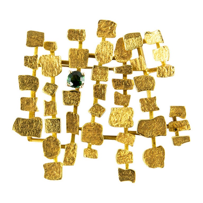 Mid Century Modern Walter Schluep Gold Abstract Brooch Pin