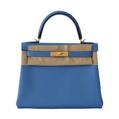 Hermes Handbag Kelly Retourne 28 Blue Paradise - New color. Gold Hardware