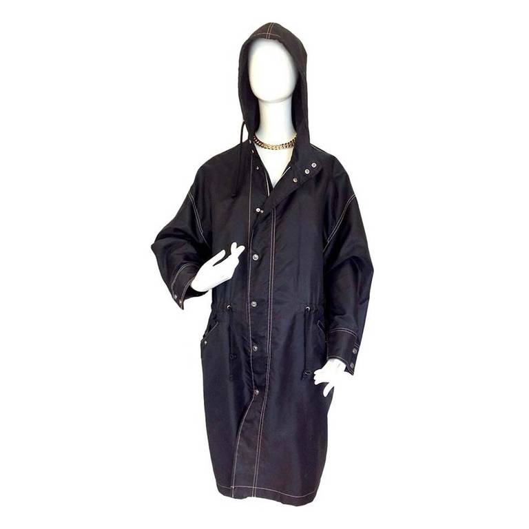 Vintage Chanel Raincoat in Black with White Trim For Sale
