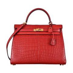 HERMES KELLY BAG 35cm ROUGE H MATTE ALLIGATOR JaneFinds