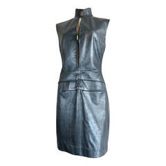 1990s YVES SAINT LAURENT Gunmetal leather dress