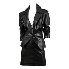 Vintage Alaia Black leather 2pc. Suit