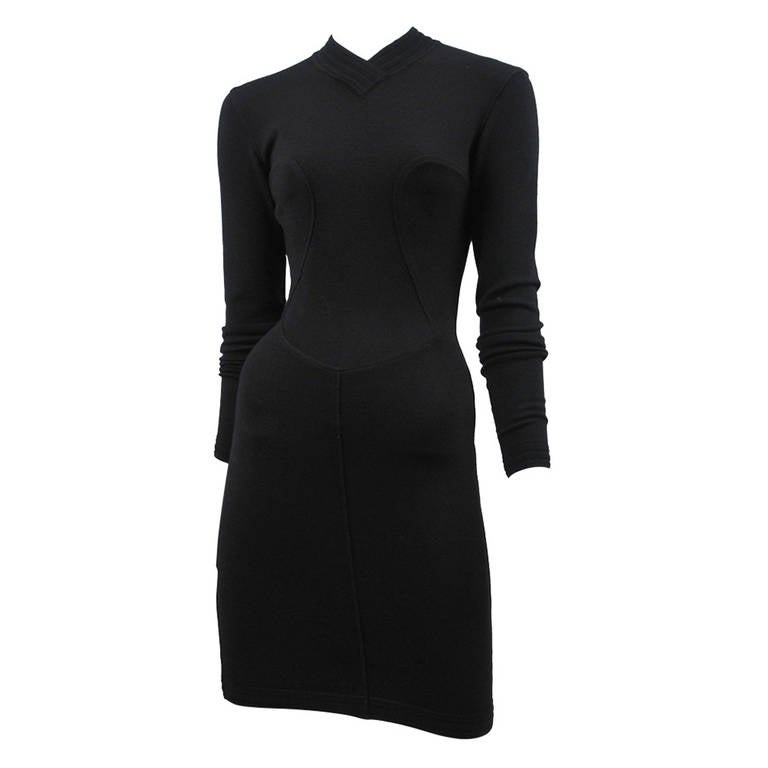 Black Knit Long Sleeve Alaia Mini Dress at 1stDibs