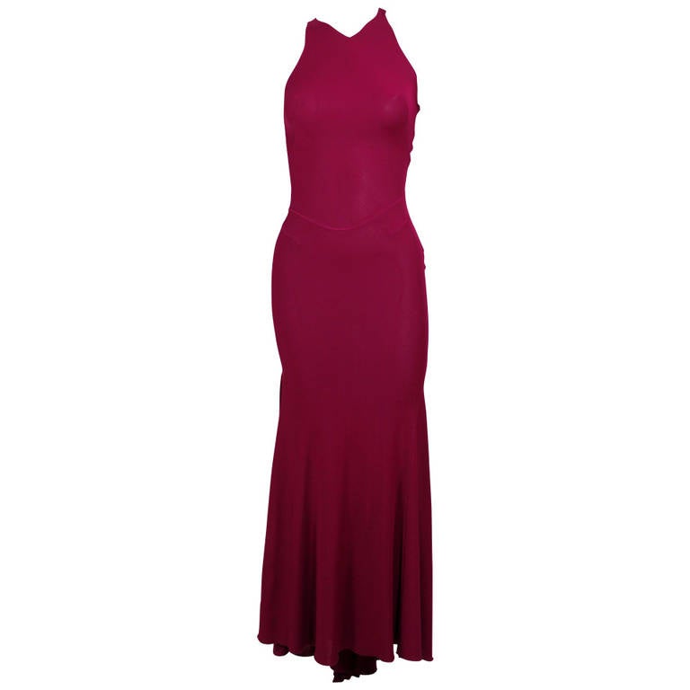 Alaïa 1990s Raspberry Sexy Jersey Bias Gown