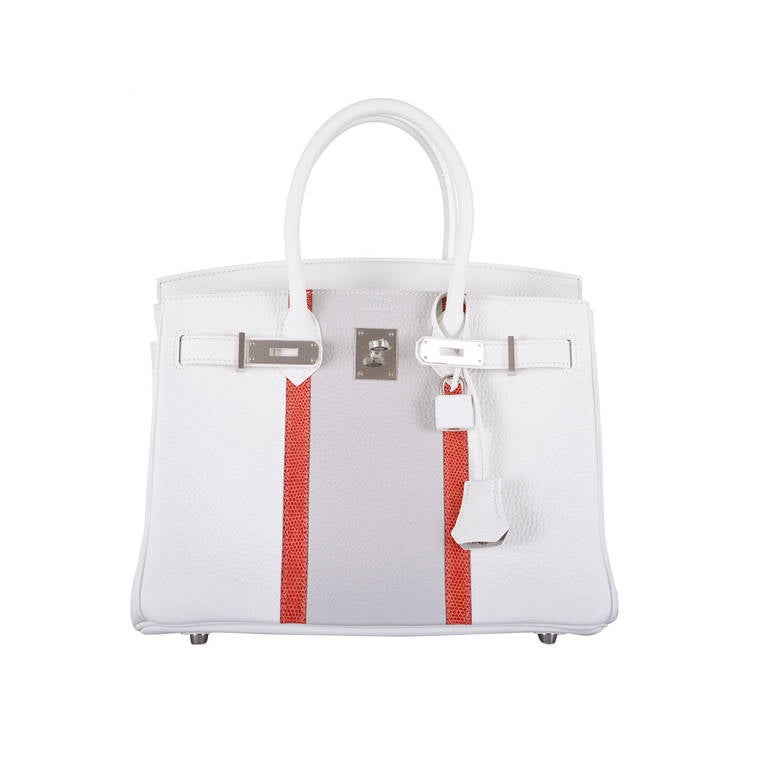 Hermes Birkin Bag 35cm Limited Edition White Club Sanguine Lizard Palladium  Hardware