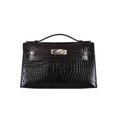 THE BEST EVER! HERMES SHINY BLACK KELLY BAG jpg ALLIGATOR POCHETTE