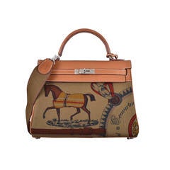 COLLECTORS HERMES KELLY BAG 32cm AMAZONE BARENIA / TOILE HORSE PRINT