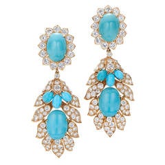 1960's Van Cleef & Arpels Diamond Turquoise Day to Night Earrings