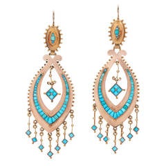 Victorian Rose Gold Turquoise Chandelier Earrings