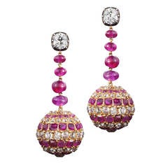 19th Century Ruby Diamond Pendant Earrings 4