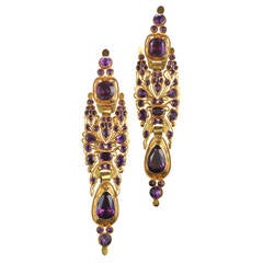 Iberian Amethyst Yellow Gold Long Pendant Earrings 12