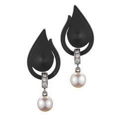 1930s Marsh Steel Pearl and Diamond Paisley Pendant Earrings 7