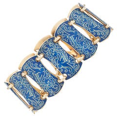Art Nouveau Blue Enamel Bird Motif Bracelet by Carter Gough, circa 1900