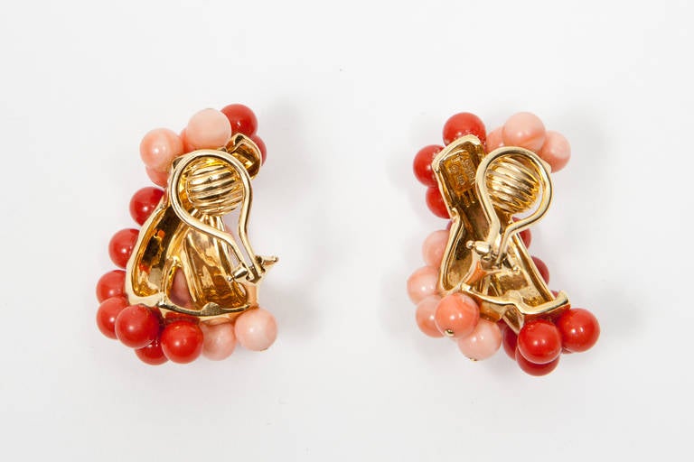 Women's 1980s Verdura Pink and Red Coral Earrings