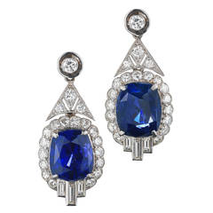 Ceylon Sapphire Diamond Platinum Pendant Earrings