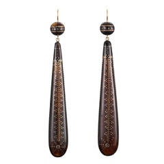 Victorian Tortoiseshell Pique Torpedo Pendant Earrings